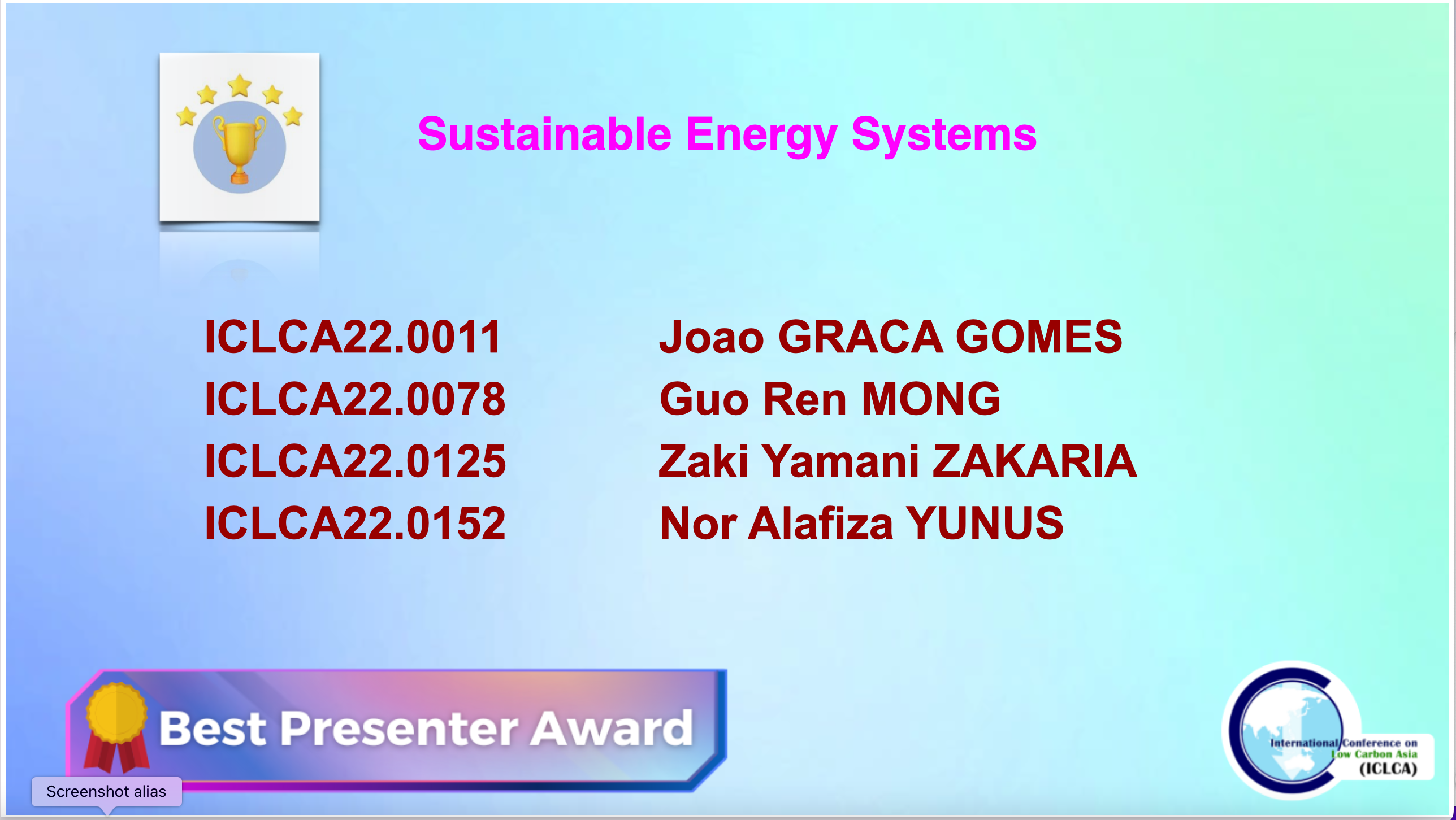 Best Presenter Sustainable Energy Systems